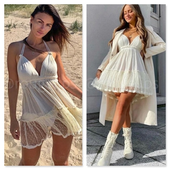 Backless Babydoll Short Dress in Beige - Picture 14 of 16